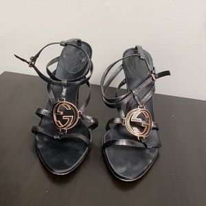 Gucci Karung Lucido Black Rose Gold Stilettos